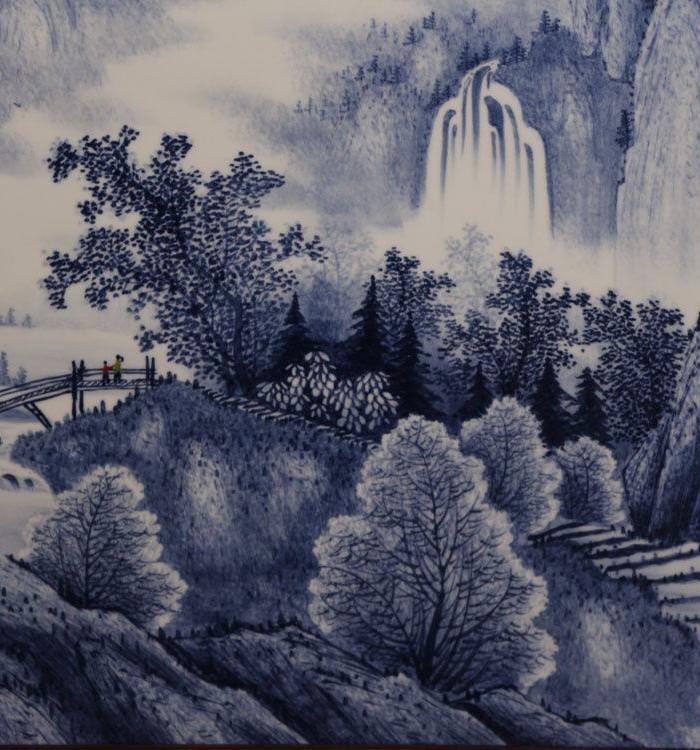 王步青花山水瓷板画