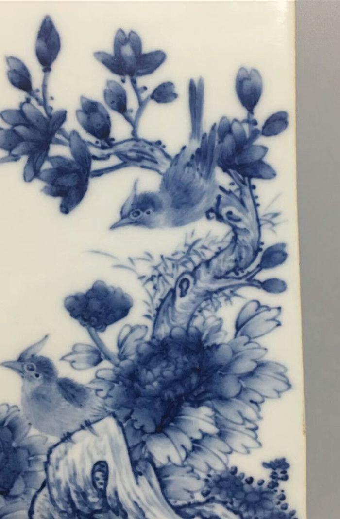 王步青花花鸟瓷板