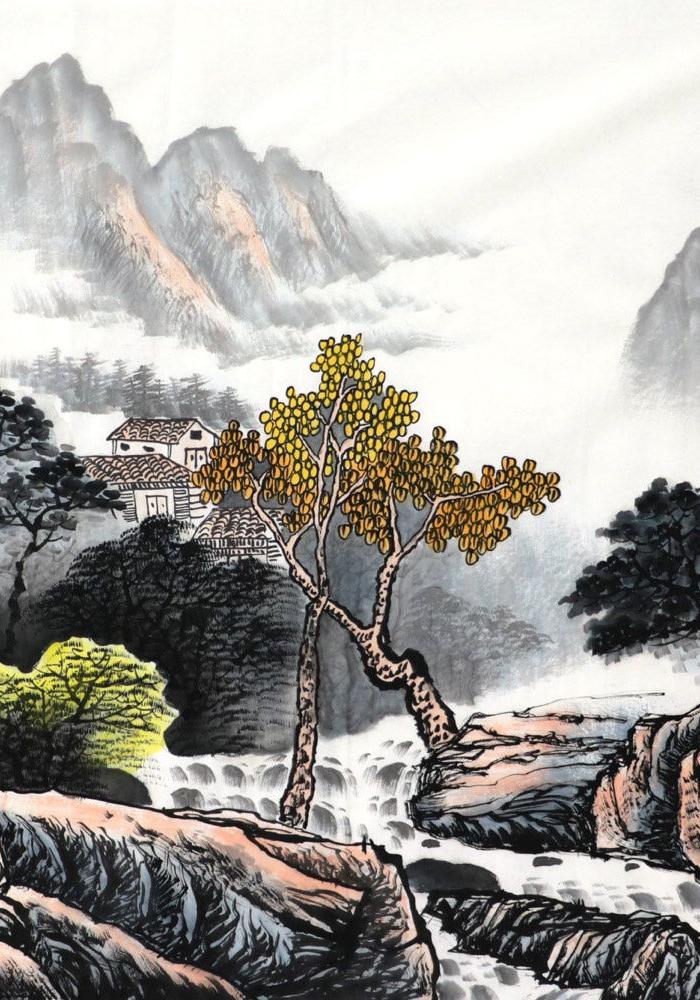 中国画山水手绘超值字画欣耕真迹四尺斗方无款水墨画