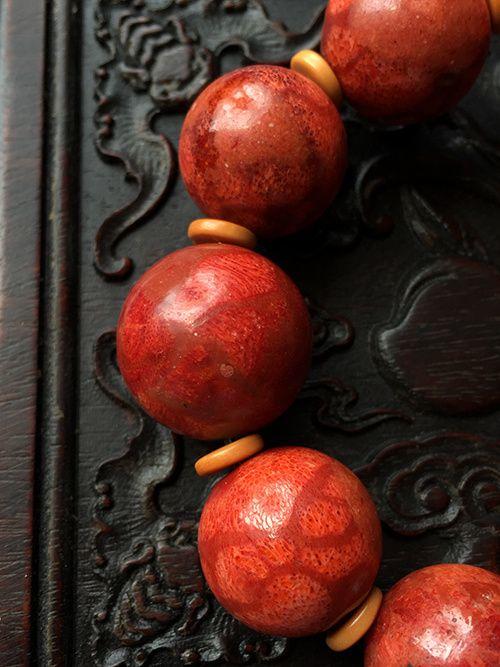 天然*宝石草珊瑚20mm男女款手串 文玩佛珠本命年