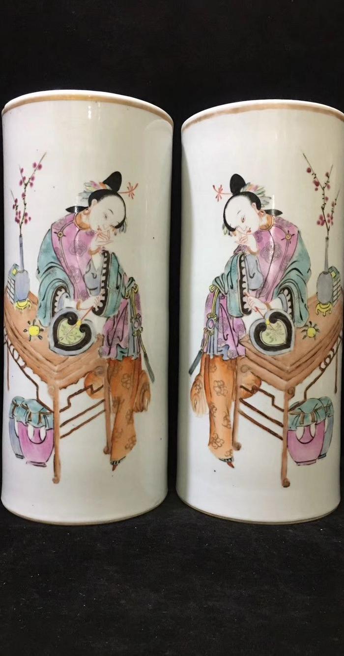 晚清同治彩仕女帽筒