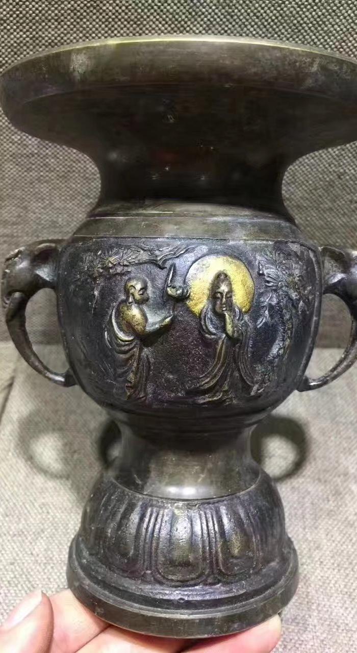 回流民国镀金铜花觚