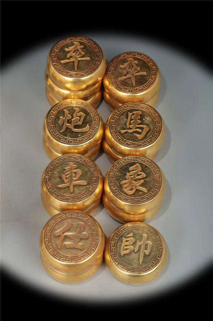 明代铜鎏金象棋一副