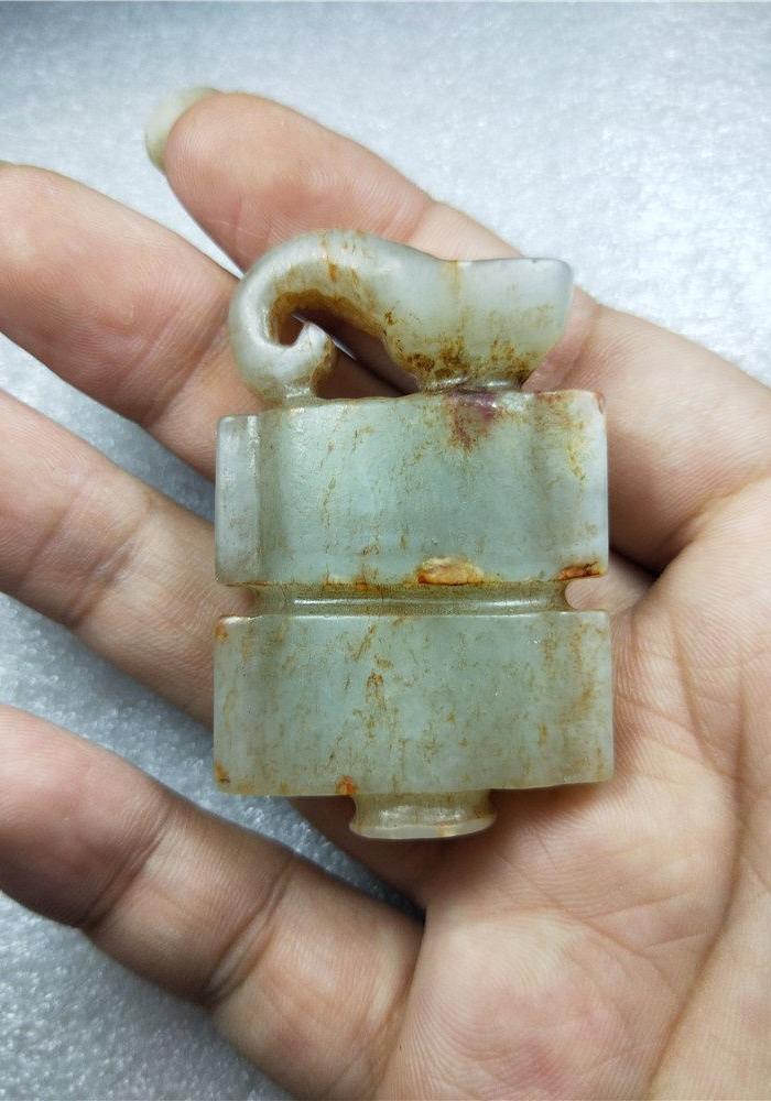 古玉老玉 老和田玉司南佩 玉佩 朱砂沁 玉器古玩杂项