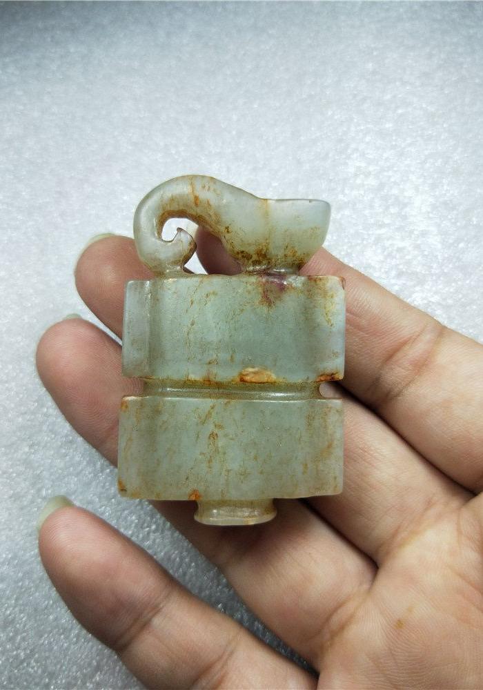 古玉老玉 老和田玉司南佩 玉佩 朱砂沁 玉器古玩杂项