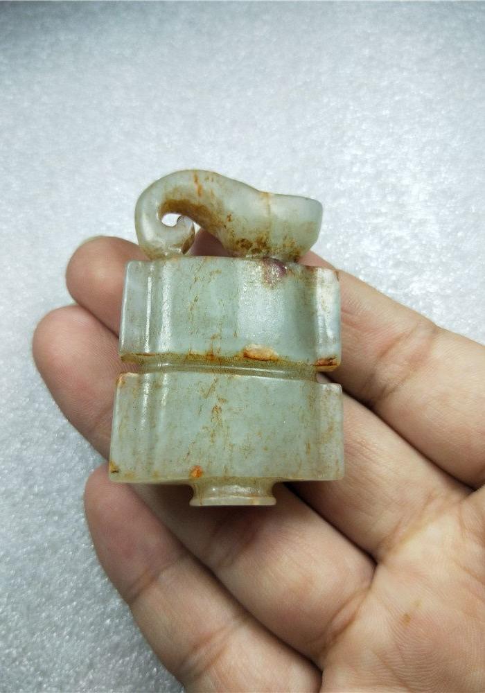 古玉老玉 老和田玉司南佩 玉佩 朱砂沁 玉器古玩杂项