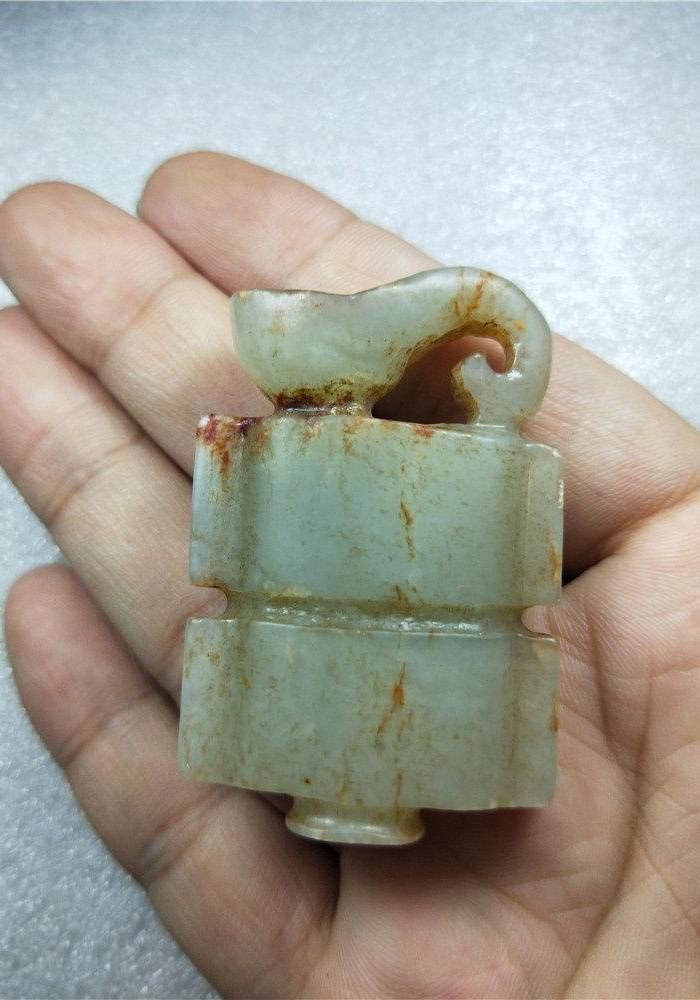 古玉老玉 老和田玉司南佩 玉佩 朱砂沁 玉器古玩杂项