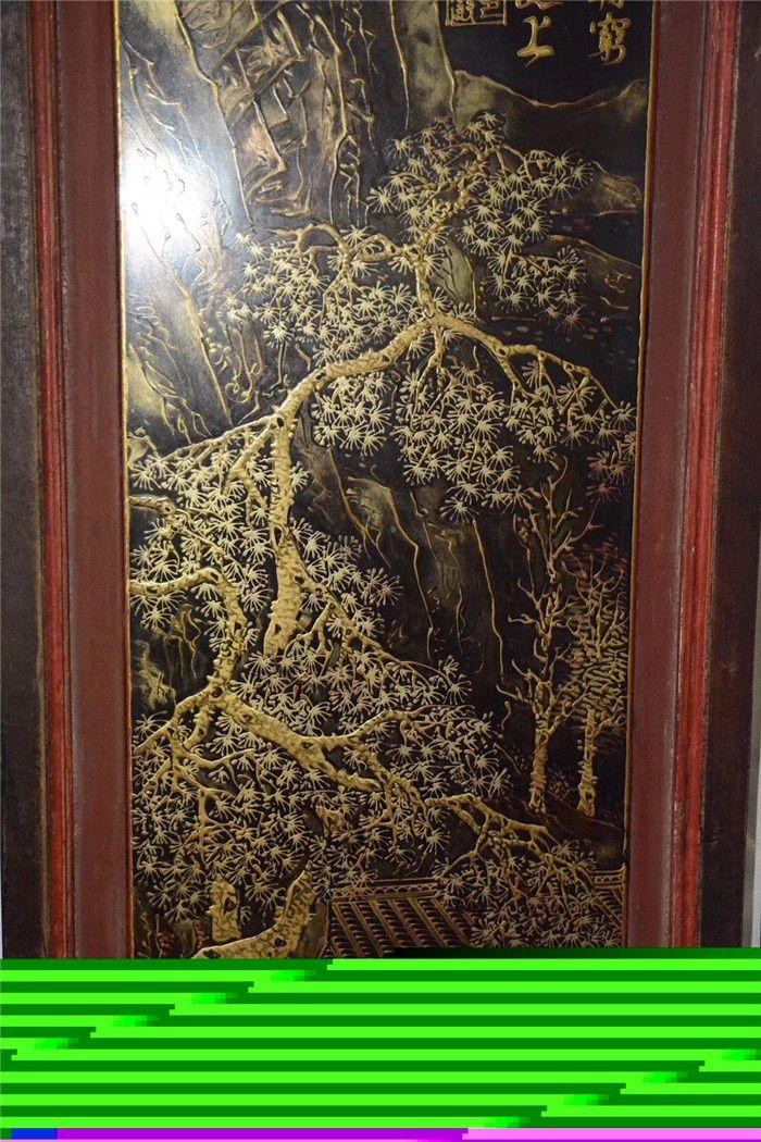 描金漆画人物山水四条屏