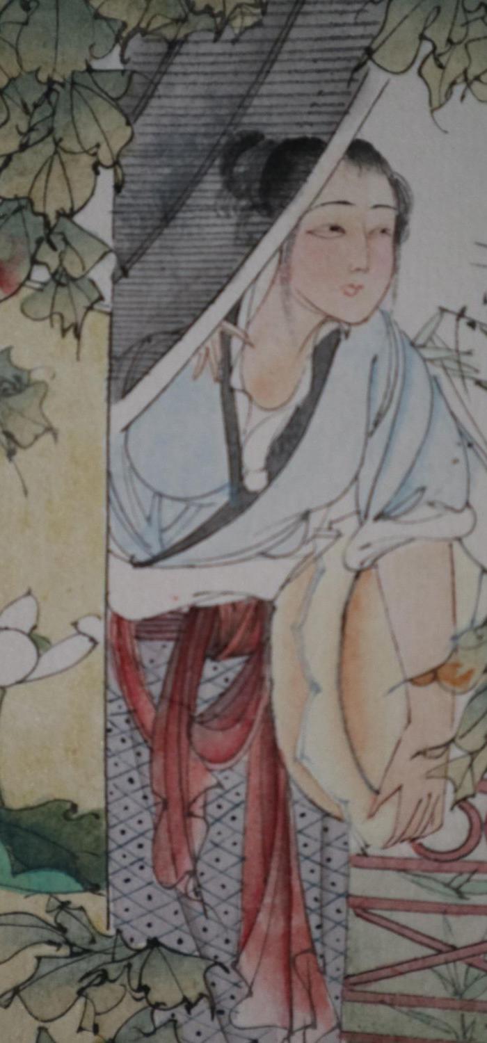 胡也佛浴女图精品立轴