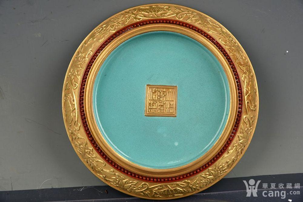 大清乾隆年制鎏金彩雕刻缠枝花海水龙纹粉盒 古玩古董古瓷器