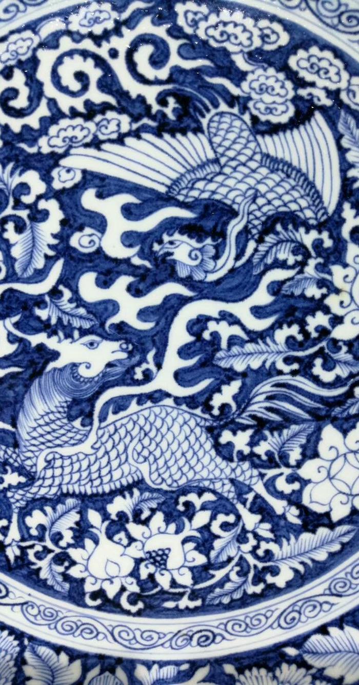元 青花麒麟凤纹盘