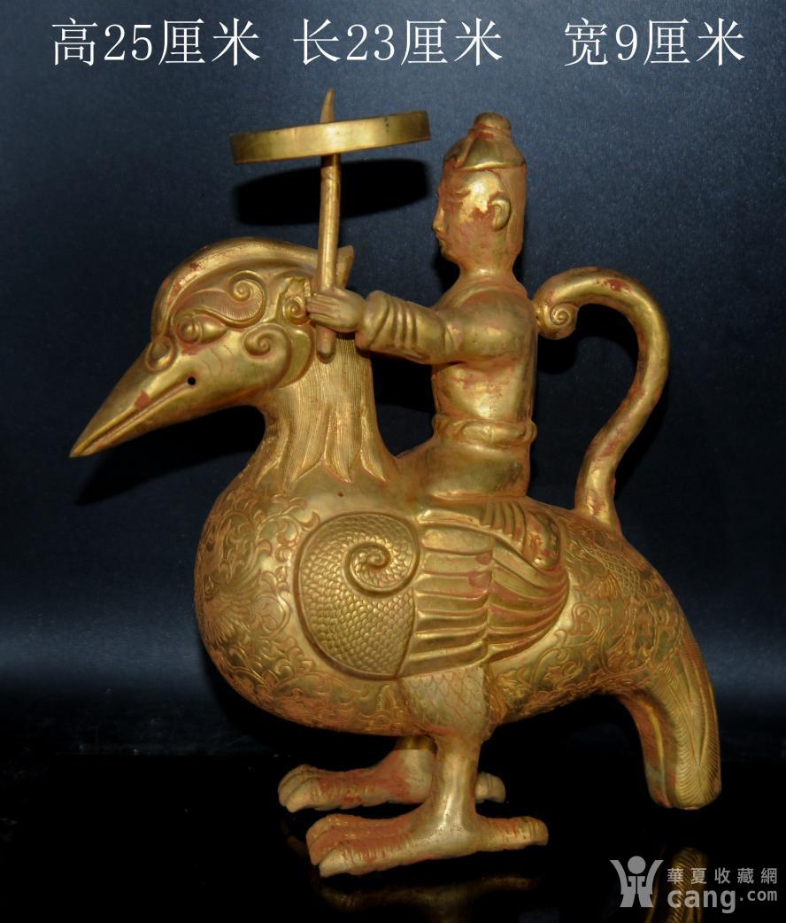 全鎏金精美簪花满工胡人骑凤凰油灯摆件