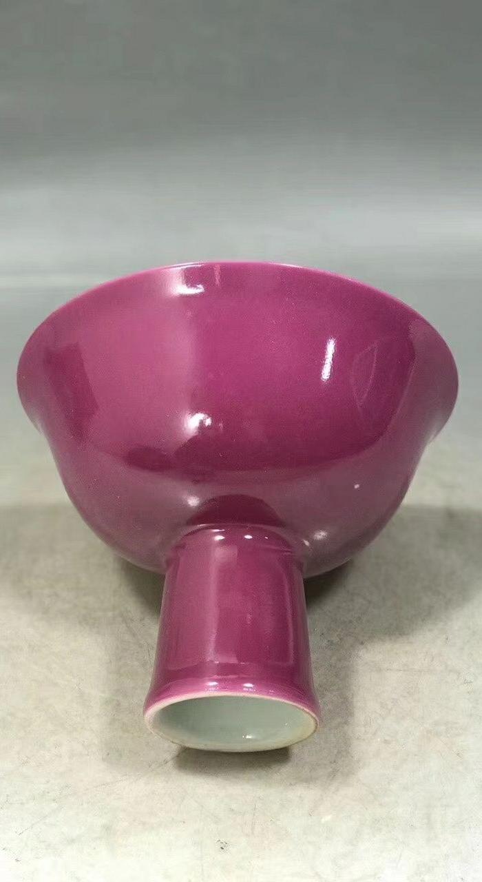 明雍正胭脂红高jiao碗一对