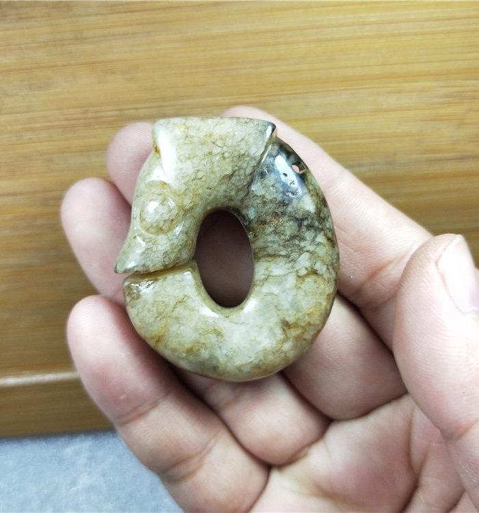 古玉老玉 老和田玉 黑* 牛毛纹 烛龙玉缺 玉器古玩杂项