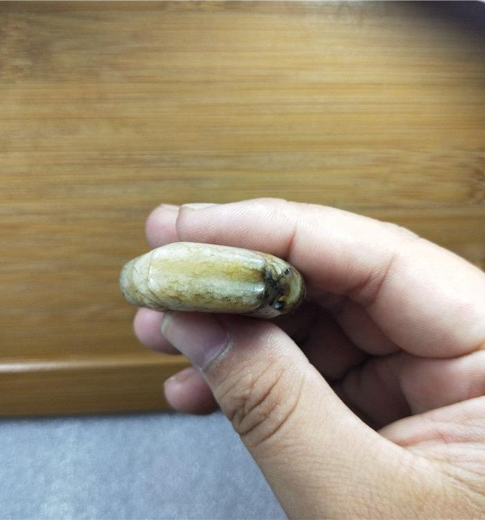 古玉老玉 老和田玉 黑* 牛毛纹 烛龙玉缺 玉器古玩杂项