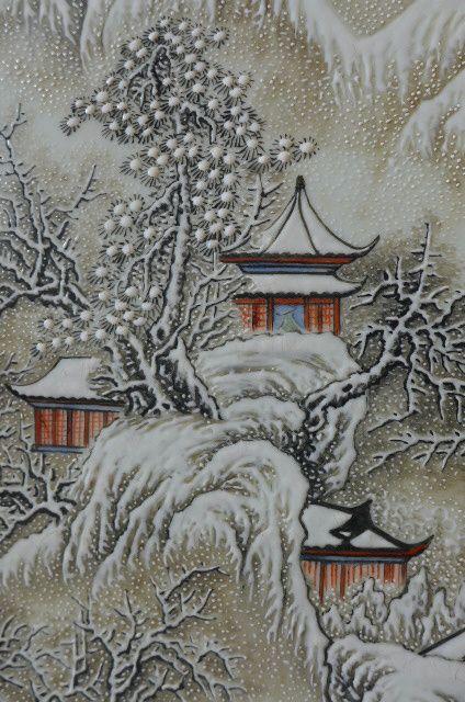 何许人雪景图瓷板画