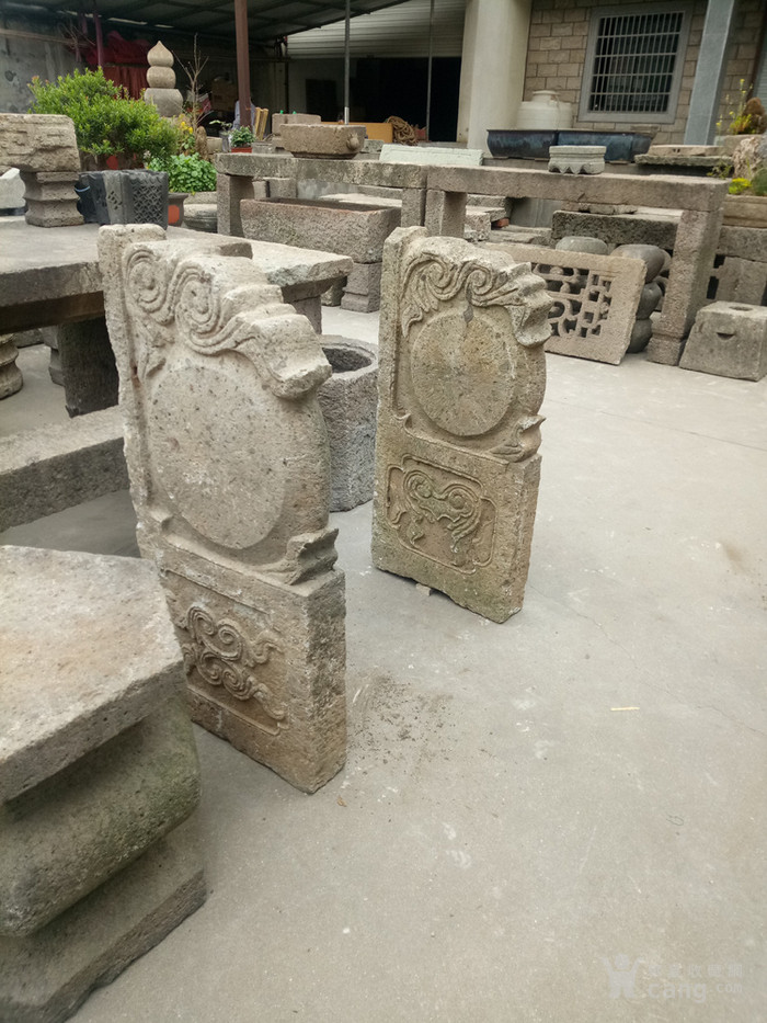 江啸堂 藏品 古玩 清代老石头户对1对石门鼓门档户对庭院