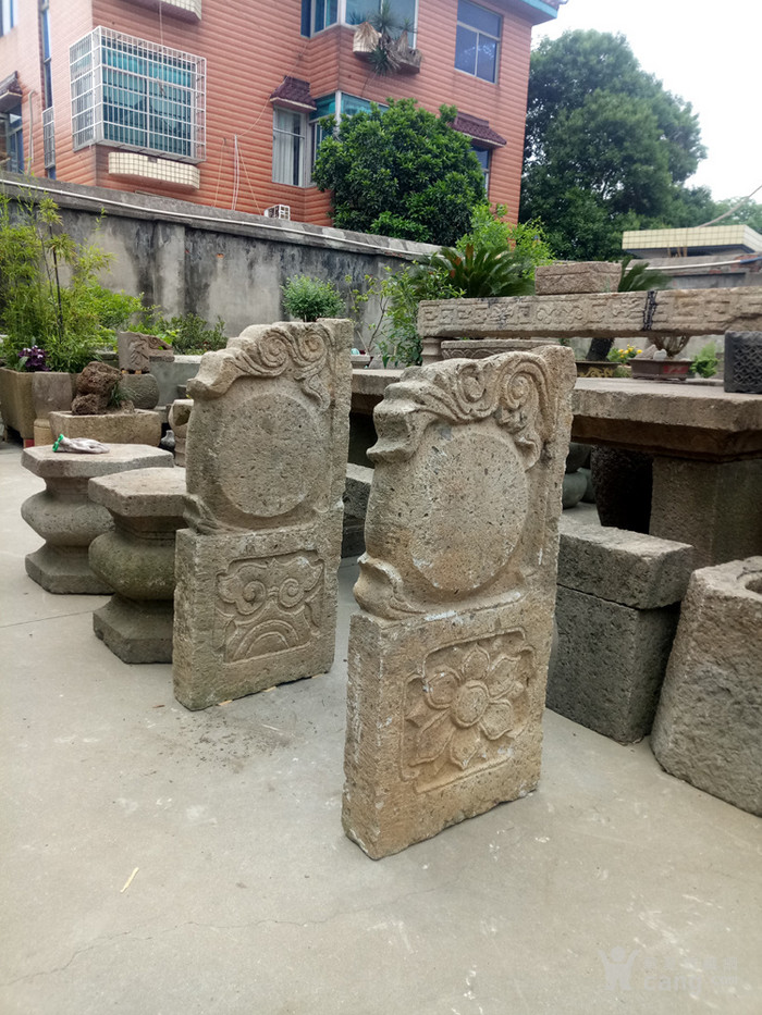 江啸堂 藏品 古玩 清代老石头户对1对石门鼓门档户对庭院