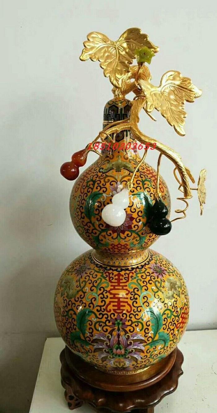 景泰蓝黄地珐琅福寿绵长葫芦尊张向东大师作品