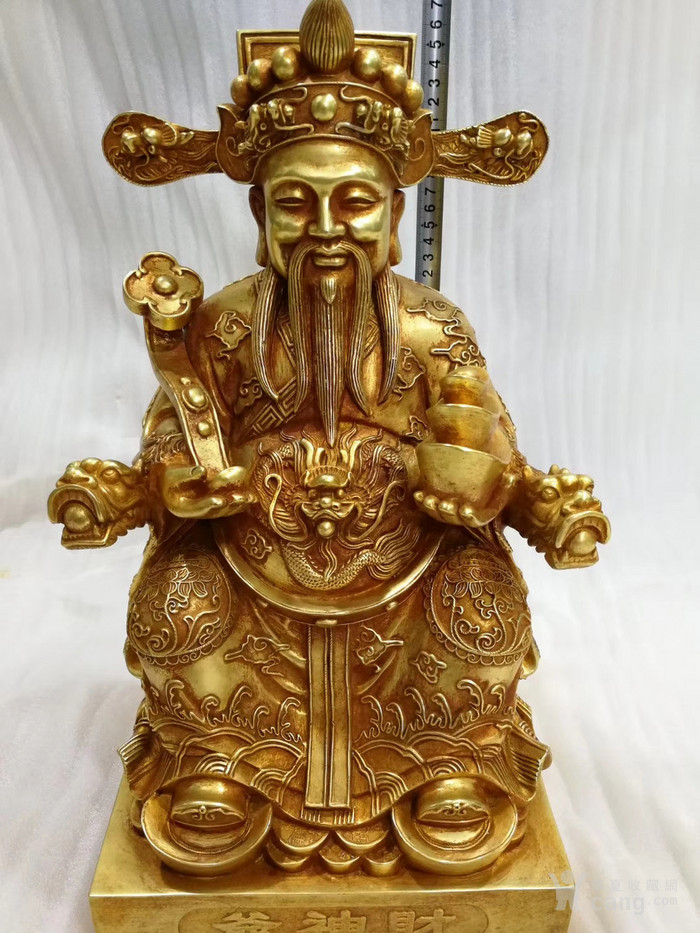 老紫铜鎏真金财神爷佛像