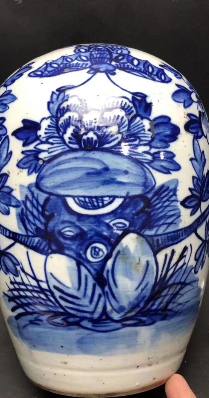 清代,青花福寿图大罐