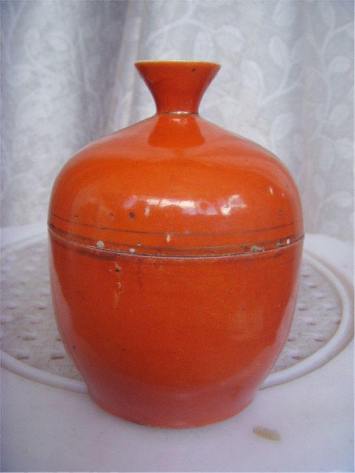 民国红釉糖罐