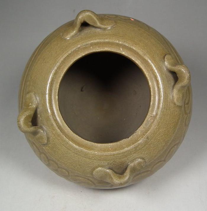 耀州窑划花卉四系耳大罐