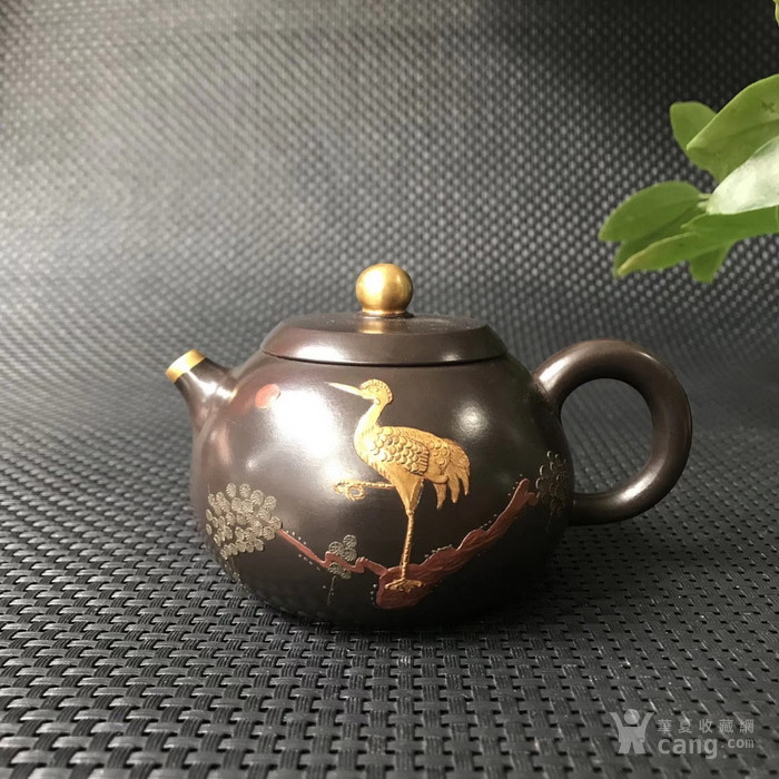 陈朱红全手工松鹤延年紫砂壶180cc 11x9