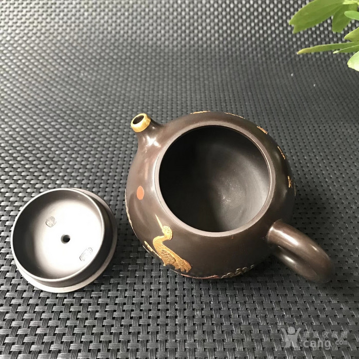 陈朱红全手工松鹤延年紫砂壶180cc 11x9