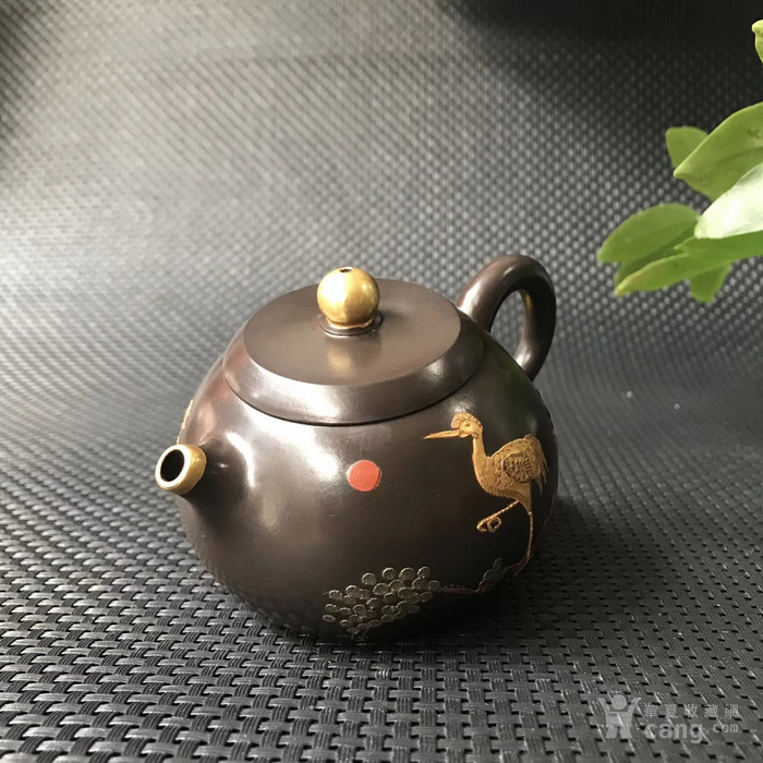 陈朱红全手工松鹤延年紫砂壶180cc 11x9