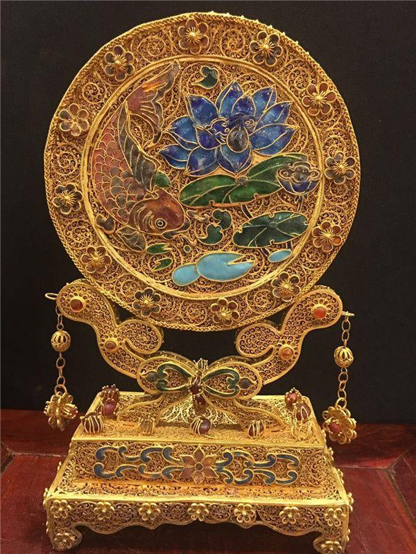 银鎏金掐丝摆件