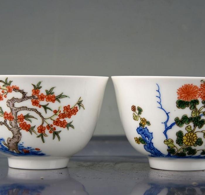 大清康熙年制斗彩十二花神杯 古玩古董古瓷器老货收藏