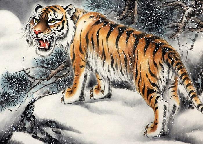 黄云飞国画字画手绘四尺老虎图猛虎图走兽上山虎下山虎