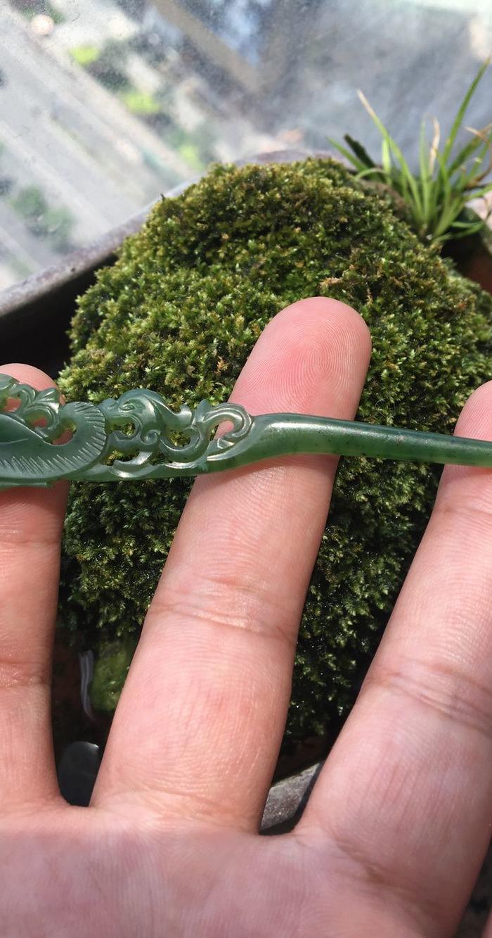 清代 和田碧玉 龙凤纹 发簪