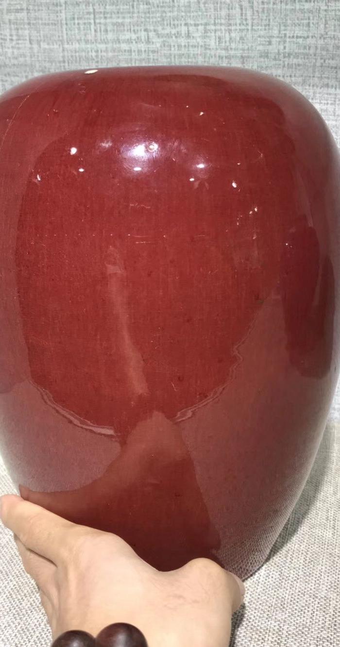 清中期朱砂红大冬瓜罐