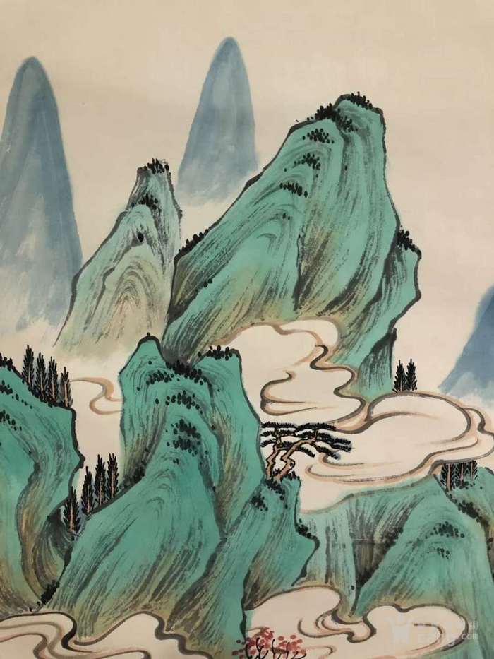 张大千 立轴 青绿山水