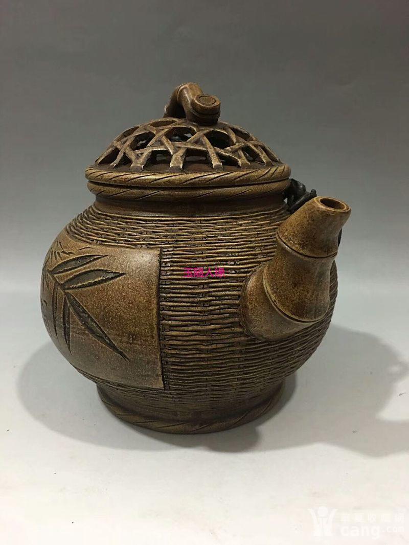 钱菊芳款竹编紫砂壶18x25