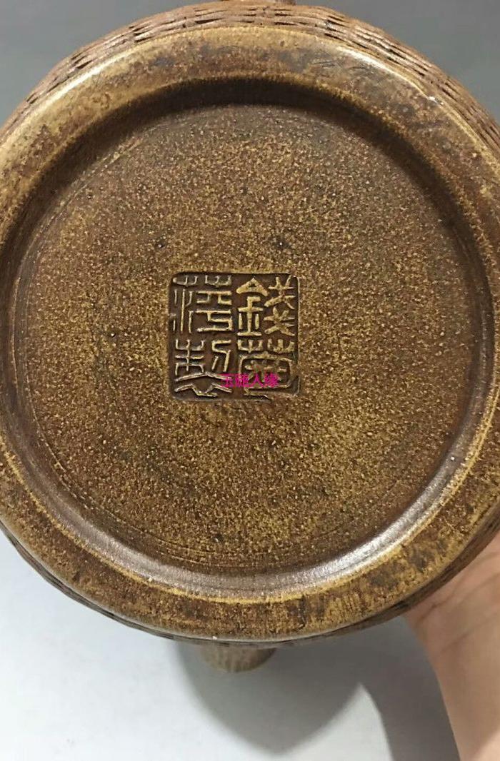 钱菊芳款竹编紫砂壶18x25