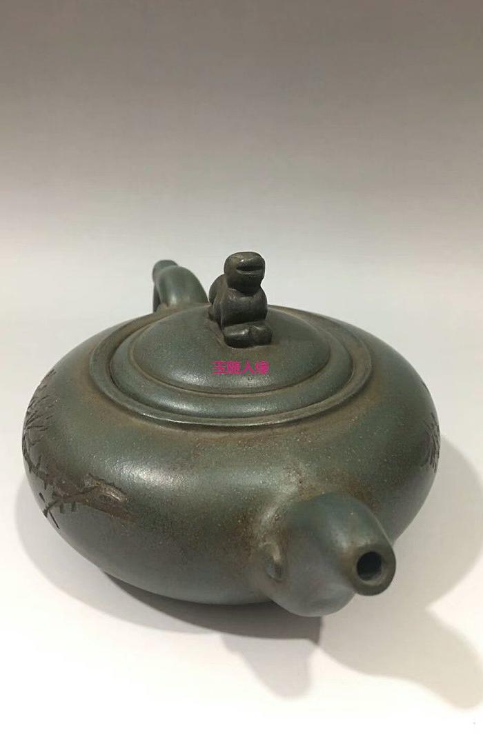 金沙寺僧款绿釉紫砂壶9x18