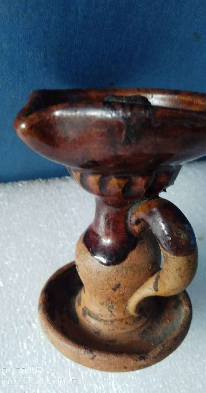 民国酱釉小油灯