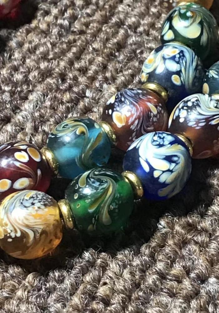 清晚期老琉璃凤尾佛珠项链