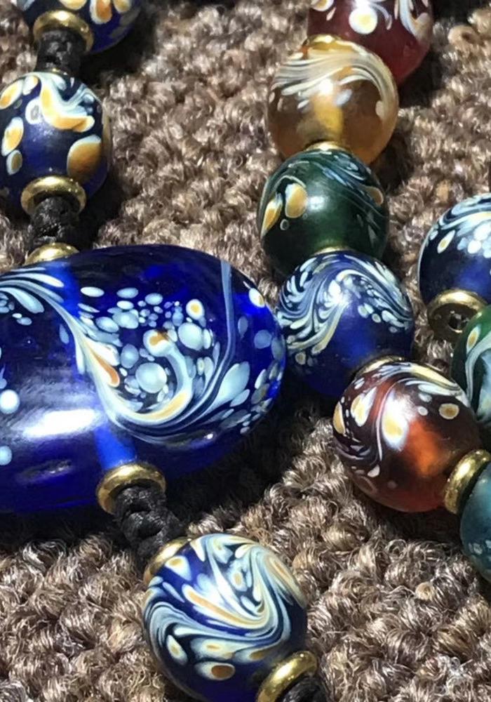 清晚期老琉璃凤尾佛珠项链