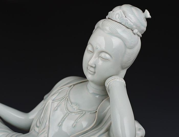 宋湖田窑影青釉睡观音自在观音 古玩古董古瓷器