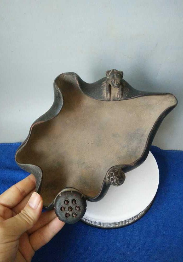 清代传世老紫砂荷叶水洗