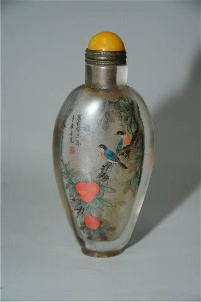 清 朱占元款 内画秋韵花鸟鼻烟壶