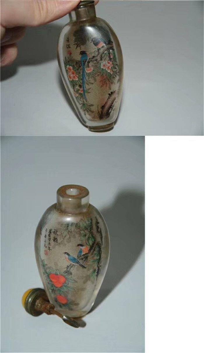 清 朱占元款 内画秋韵花鸟鼻烟壶