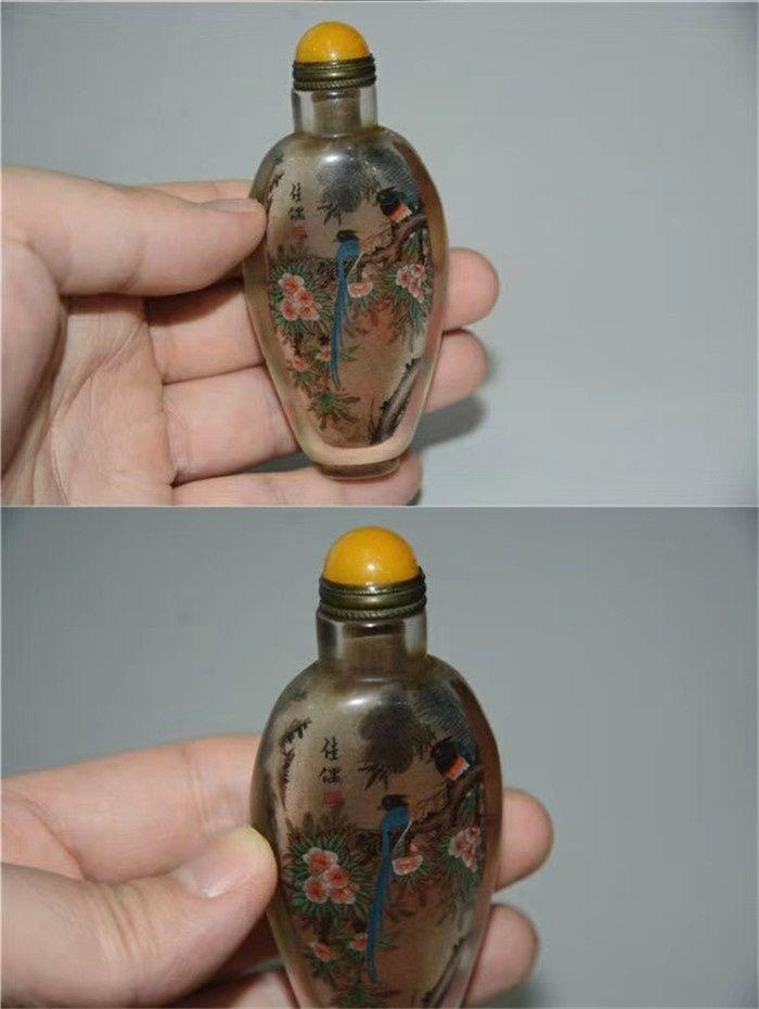 清 朱占元款 内画秋韵花鸟鼻烟壶