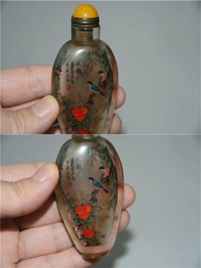 清 朱占元款 内画秋韵花鸟鼻烟壶