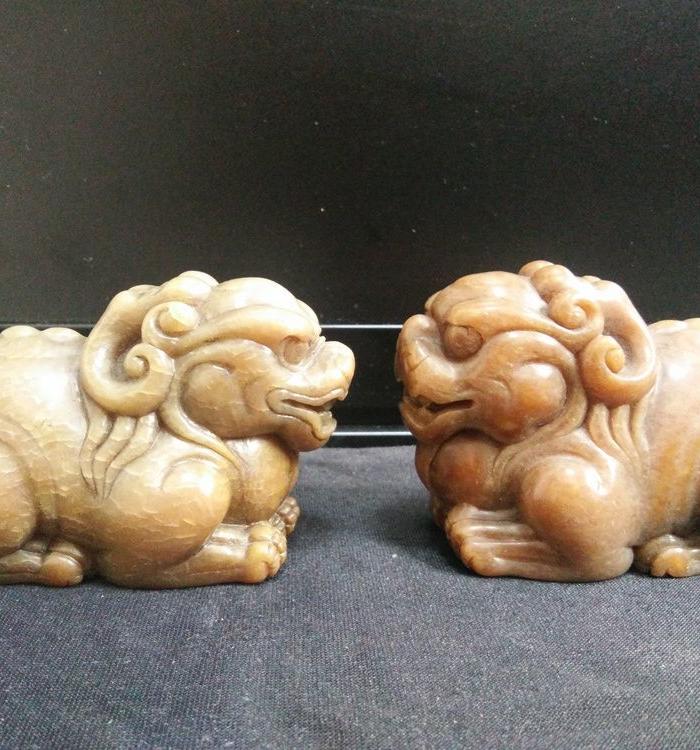 清 寿山高山石 摆件 貔貅一对