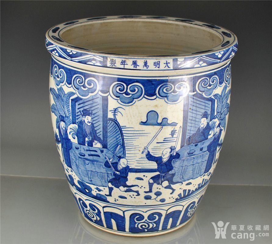 明万历青花人物故事纹大卷缸.古董古玩古瓷器